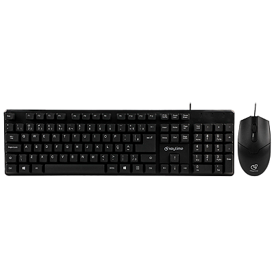 Kit Teclado Membrana e Mouse Keytime Minimal Full Size 1000DPI USB2.0 Preto - KYT00015
