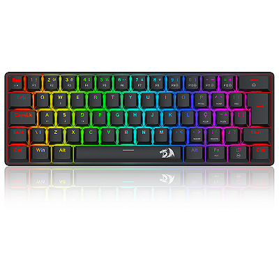 Teclado Mecânico Gamer Redragon Jax Rainbow Switch Marrom 60% Preto - K613-KB PT-Brown