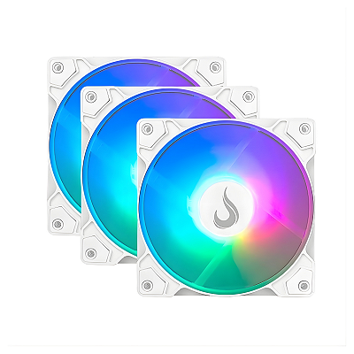 Kit 3 Fans Rise Mode X Led Rainbow 120mm Molex Branco - RM-XLD-02-RBW