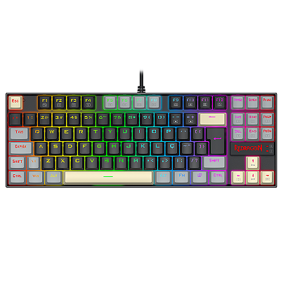 Teclado Mecânico Gamer Redragon Kumara RGB Switch Marrom TKL Preto Cinza e Amarelo - K552LGY-RGB