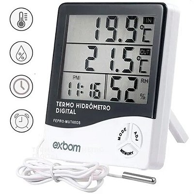 Termometro Medidor de Umidade e TemperaturaCom Sensor Externo Exbom