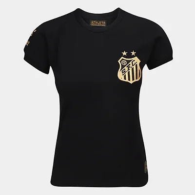 Camisa Feminina Athleta Retro do Santos Comemorativa dos Mil Gols - Preta