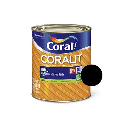 Esmalte base água Coralit Total Brilhante Preto 900ml - Coral