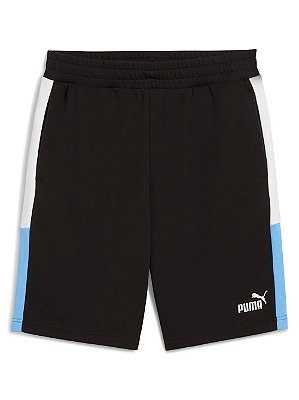 Bermuda Puma Moletom Essentials Block 10 Masculino - Preto/azul/branco