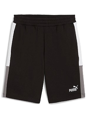 Bermuda Puma Moletom Essentials Block 10 Masculino - Preto/Cinza/branco