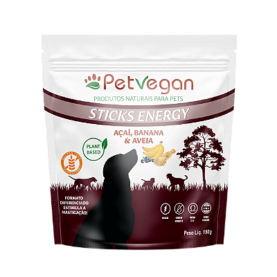 Petisco Vegano Sticks Energy Acai, Banana e Aveia 150 g PetVegan