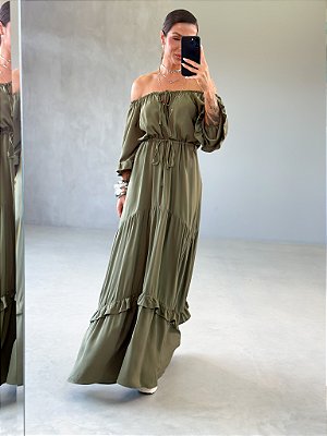VESTIDO ALCIONE MIDI VERDE OLIVA