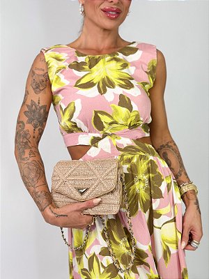 VESTIDO RAFAELA MIDI ROSA ESTAMPADO