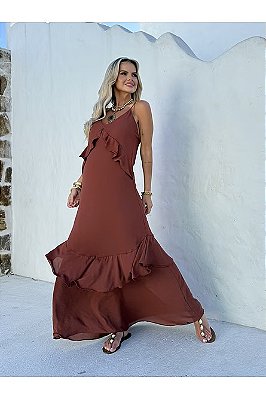 Vestido Longo Babados Mykonos