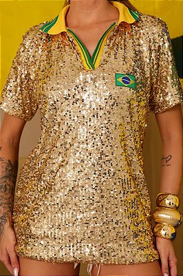Camiseta Paetê Brasil - Cores