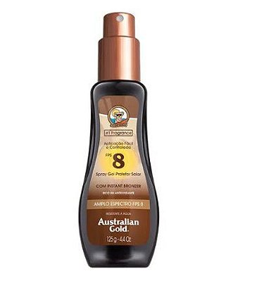 Protetor Solar Corporal FPS 8 Australian Gold  Instant Bronzer Spray Gel