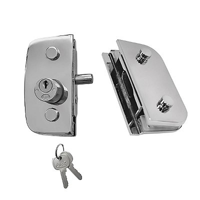 Fechadura 1520 + contra fechadura com aparador 1531 v/v para vidro temperado blindex - Cromado