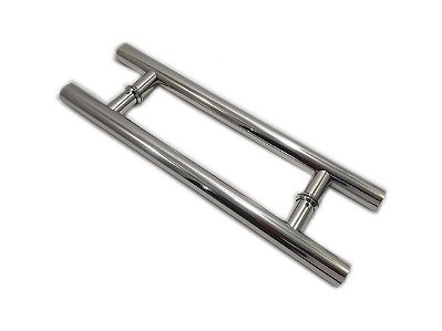 Puxador H duplo 45x30cm tubular p/ porta de vidro - Inox