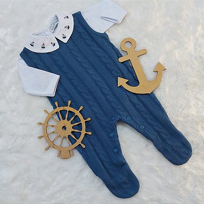 Salopete trança com body gola de fustão bordado barco