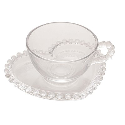 Xícara de Chá Com Pires de Coração de Cristal Pearl 180ml - Wolff