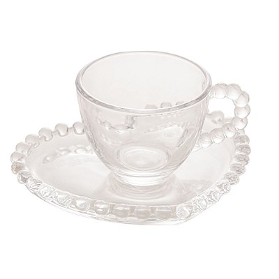 Xícara de Café Com Pires de Coração de Cristal Pearl 85ml - Wolff
