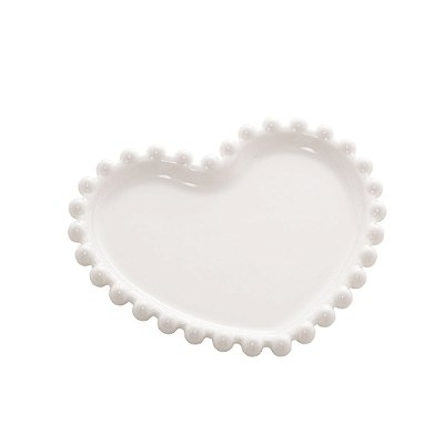Prato de Coração de Porcelana Bolinha Beads 12cm - Branco