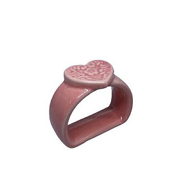 Porta Guardanapo Cerâmica Coração - Rosa Salmão