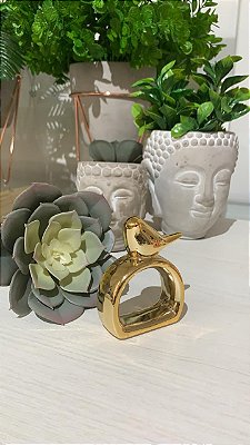 Porta Guardanapo Cerâmica Pássaro - Metalizado Dourado