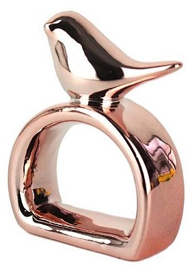 Porta Guardanapo Cerâmica Pássaro - Metalizado Rose Gold