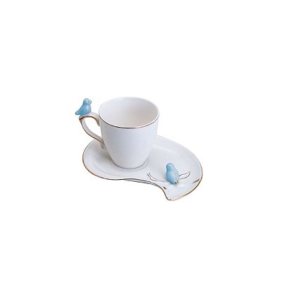 Xícara de Café em Porcelana Birds Design Plate 90ml - Azul