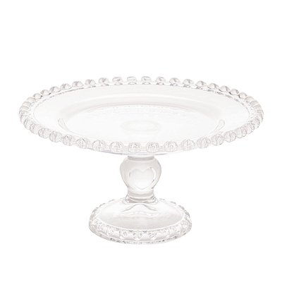 Prato para Bolo Boleira com Pé de Cristal Bolinha de Coração 19,5cm - Lyor