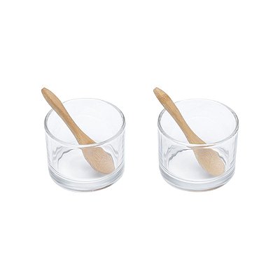 Conjunto com 2 Molheiras de Vidro com Colheres de Bambu