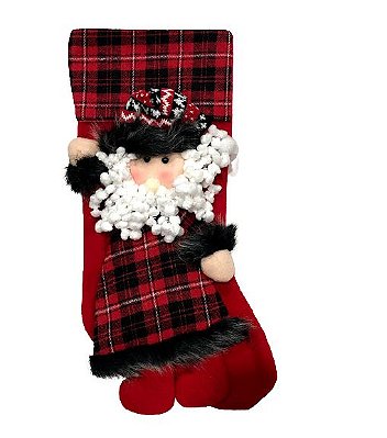 Bota de Natal Pelúcia Papai Noel Xadrez