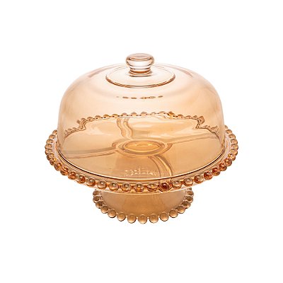 Prato para Bolo Boleira com Pé e Tampa de Cristal Pearl Âmbar 31cm - Wolff