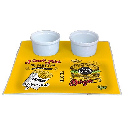 Petisqueira Burger em Vidro com Duas Molheira Ramekin