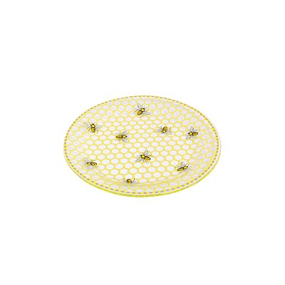 Prato de Sobremesa de Vidro Estampa de Abelha - 18cm