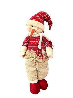 Boneco de Neve Pelúcia Decorativo Vermelho 55cm