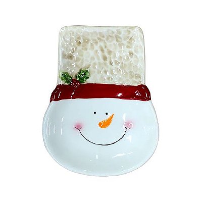 Prato Travessa Craquelado Médio - Boneco de Neve