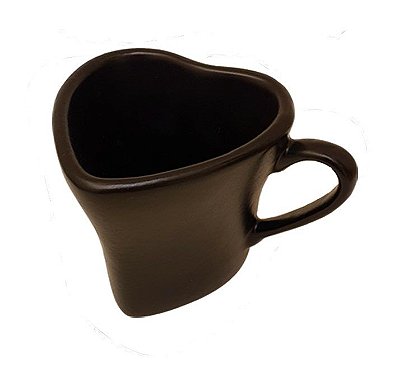 Caneca Formato de Coração em Cerâmica - Preto Matte