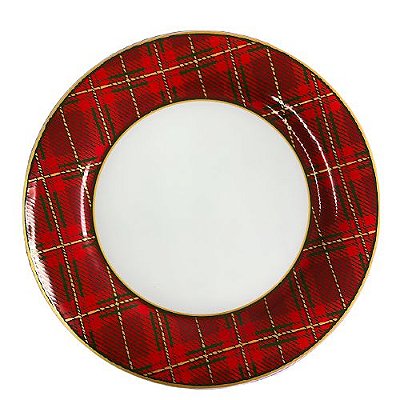 Prato de Raso de Vidro Estampa Natal Xadrez - 27cm