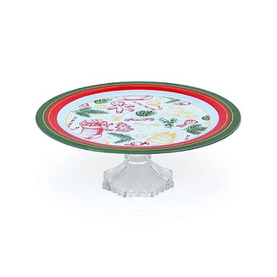 Prato para Bolo Boleira em Vidro Estampa Natal