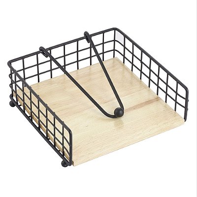 Porta Guardanapo em Metal com Base de Madeira