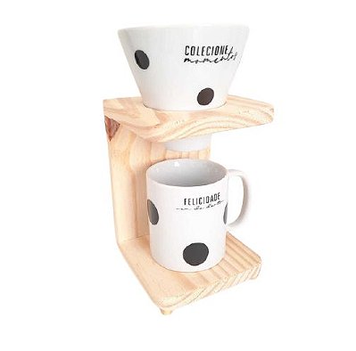 Kit de Xícara e Coador de Café em Porcelana Poa