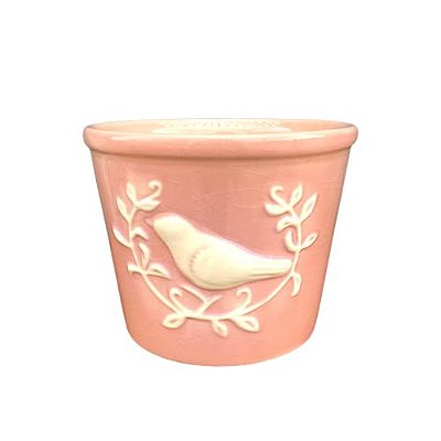 Cachepot Craquelado Passarinho Rosa -  Médio