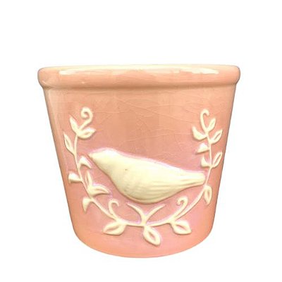 Cachepot Craquelado Passarinho Rosa -  Grande