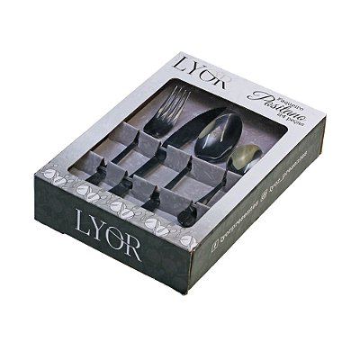 Faqueiro 24 Peças de Aço Inox Positano Preto