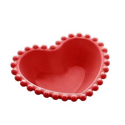 Bowl de Coração de Porcelana Bolinha Beads 13x11x4cm - Vermelho