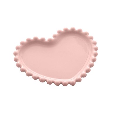 Prato de Coração de Porcelana Bolinha Beads 12cm - Rosa