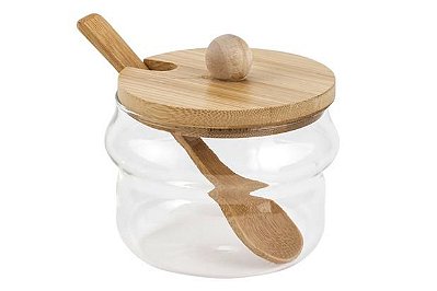 Açucareiro em Vidro Borosilicato com Tampa e Colher em Bambu