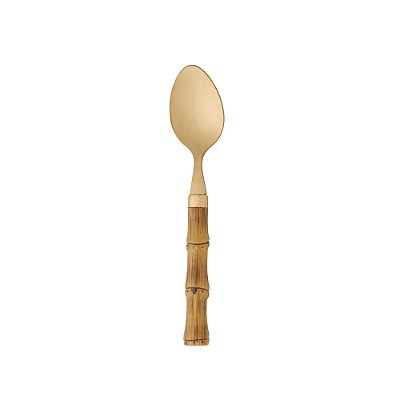 Colher de Café Aço Inox Cabo Bambu Dourado 16cm