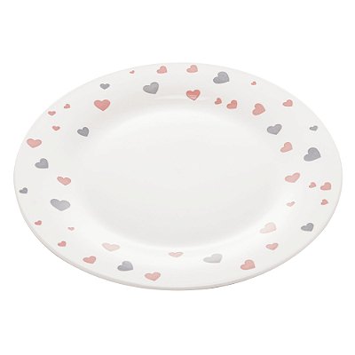 Prato Raso Estampa de Coração Cinza e Rosa 26,5cm