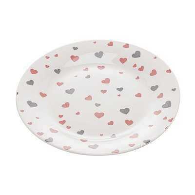 Prato de Sobremesa Estampa de Coração Cinza e Rosa 19,5cm