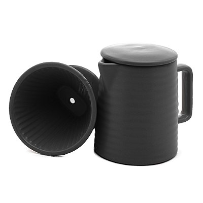 Bule com Suporte para Filtro de Café e Tampa em Cerâmica - Preto