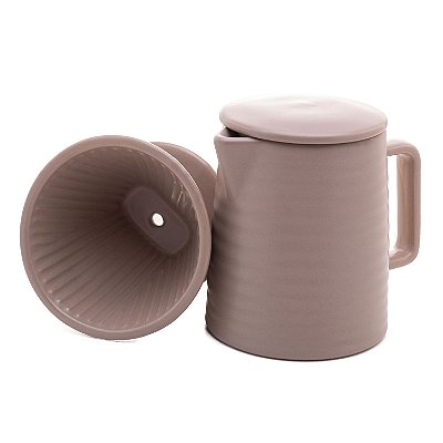 Bule com Suporte para Filtro de Café e Tampa em Cerâmica - Cinza Fendi
