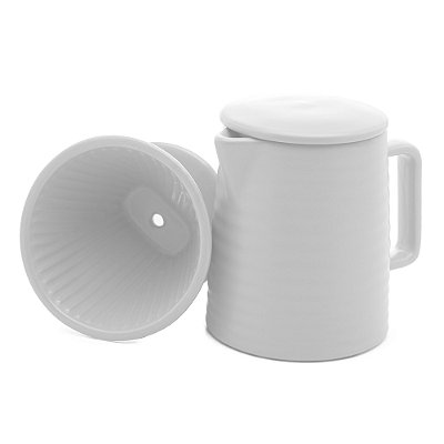 Bule com Suporte para Filtro de Café e Tampa em Cerâmica - Branco